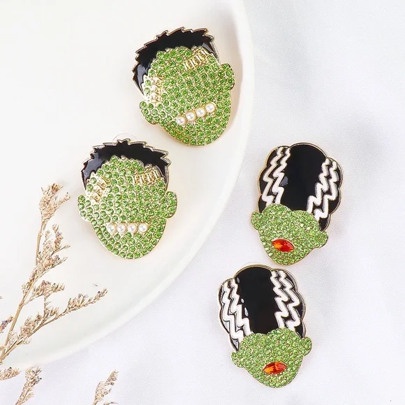 Frankenstein’s Bride Rhinestone Studded Halloween Earrings - Picture 8 of 9